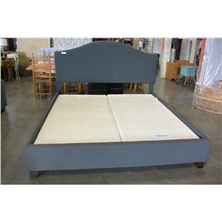 NEW ASHLEY FURNITURE KING SIZE GREY FABRIC PLATFORM BEDFRAME - RETAIL $1,400