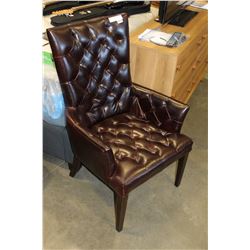BROWN LEATHER TUFTED ACCENT CHAIR