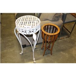 2 PLANT STANDS - ONE METAL, ONE WOOD