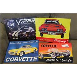 4 TIN SIGNS, 3 CORVETTE, 1 VIPER