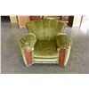 Image 1 : VINTAGE GREEN UPOLSTERED CHANNEL BACK CRUSHED VELVET ARMCHAIR