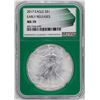 Image 1 : 2017 $1 American Silver Eagle Coin NGC MS70 Early Releases Green Core