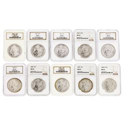 Lot of (10) Assorted $1 Morgan Silver Dollar Coins NGC MS63