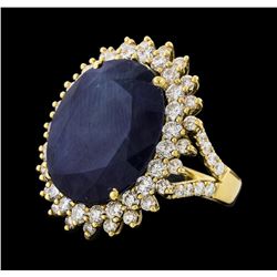 19.72 ctw Sapphire and Diamond Ring - 14KT Yellow Gold