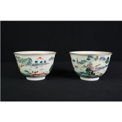 A Pair of Two Gilt-Decorated "Landscape" Cups.