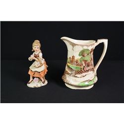 Taiwan "G" Mark Ceramic Figurine and England Alfred Meakin Milk Jar