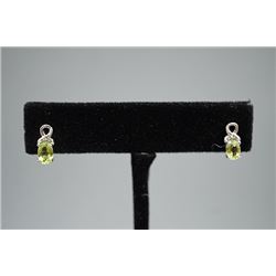 A Pair of Green Olivine and Diamond Earrings Inlaid with 925 Silver.