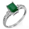 1.45 CTW Emerald & Diamond Ring 18K White Gold - REF-36N9Y - 11321
