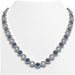 35.60 CTW Blue & White Diamond Designer Necklace 18K White Gold - REF-4403T6M - 42677