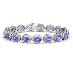 19.14 CTW Tanzanite & Diamond Halo Bracelet 10K White Gold - REF-396M5H - 41099