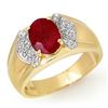 Image 1 : 2.75 CTW Ruby & Diamond Men's Ring 10K Yellow Gold - REF-61F8N - 13478