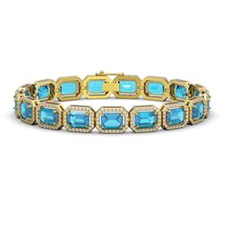 23.66 CTW Swiss Topaz & Diamond Halo Bracelet 10K Yellow Gold - REF-311N3Y - 41413