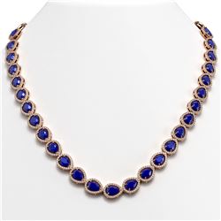 45.93 CTW Sapphire & Diamond Halo Necklace 10K Rose Gold - REF-674H2A - 41049