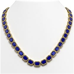 58.59 CTW Sapphire & Diamond Halo Necklace 10K Yellow Gold - REF-731X3T - 41338