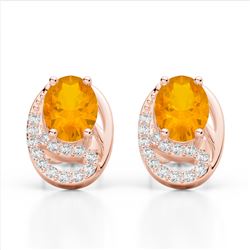 2.50 Citrine & Micro Pave VS/SI Diamond Stud Earrings 10K Rose Gold - REF-25M6H - 22328