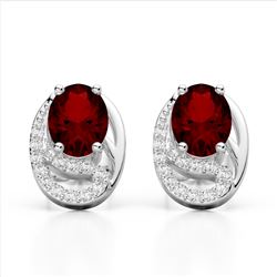 2.50 Garnet & Micro Pave VS/SI Diamond Stud Earrings 10K White Gold - REF-25T6M - 22334