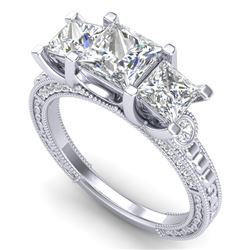 2.66 CTW Princess VS/SI Diamond Art Deco 3 Stone Ring 18K White Gold - REF-581F8N - 37157