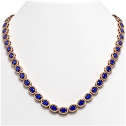 34.11 CTW Sapphire & Diamond Halo Necklace 10K Rose Gold - REF-537Y5K - 40407