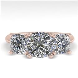 2.0 CTW Cushion Cut VS/SI Diamond 3 Stone Designer Ring 18K Rose Gold - REF-447W2F - 32474