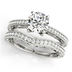 1.52 CTW Certified VS/SI Diamond Solitaire 2Pc Wedding Set Antique 14K White Gold - REF-398H8A - 315