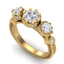 1.75 CTW VS/SI Diamond Solitaire Art Deco 3 Stone Ring 18K Yellow Gold - REF-309K3W - 37072