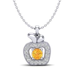 0.30 CTW Citrine & VS/SI Diamond Micro Pave Halo Necklace 18K White Gold - REF-30W4F - 20377