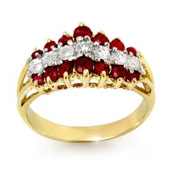 1.06 CTW Ruby & Diamond Ring 10K Yellow Gold - REF-30M5H - 12388