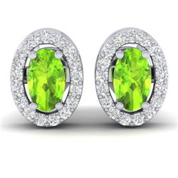 0.75 CTW Peridot & Micro Pave VS/SI Diamond Earrings Halo 18K White Gold - REF-34X5T - 21189