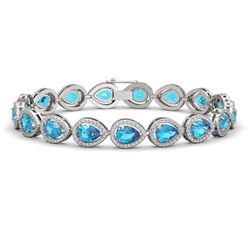 16.59 CTW Swiss Topaz & Diamond Halo Bracelet 10K White Gold - REF-276T8M - 41123