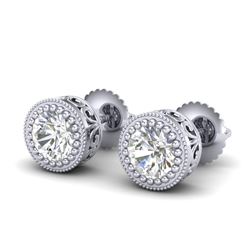 1.09 CTW VS/SI Diamond Solitaire Art Deco Stud Earrings 18K White Gold - REF-202Y8K - 36887