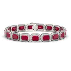 26.21 CTW Ruby & Diamond Halo Bracelet 10K White Gold - REF-347F8N - 41381