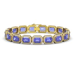 25.36 CTW Tanzanite & Diamond Halo Bracelet 10K Yellow Gold - REF-606K8W - 41389