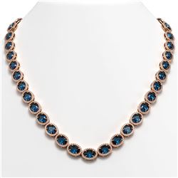 55.41 CTW London Topaz & Diamond Halo Necklace 10K Rose Gold - REF-576W2F - 40590