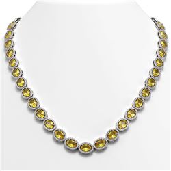 46.39 CTW Fancy Citrine & Diamond Halo Necklace 10K White Gold - REF-553M6H - 40595