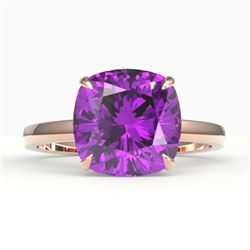 6 CTW Cushion Cut Amethyst Designer Solitaire Engagement Ring 14K Rose Gold - REF-28X4T - 22168