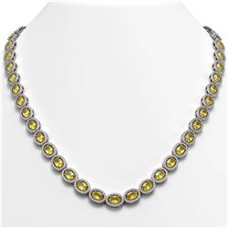 28.52 CTW Fancy Citrine & Diamond Halo Necklace 10K White Gold - REF-498X9T - 40442