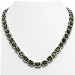 60.49 CTW Tourmaline & Diamond Halo Necklace 10K White Gold - REF-928T2M - 41351