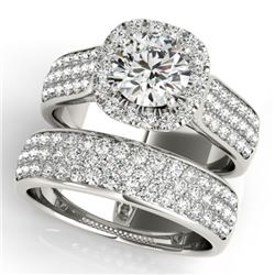 2.59 CTW Certified VS/SI Diamond 2Pc Wedding Set Solitaire Halo 14K White Gold - REF-475K5W - 31166