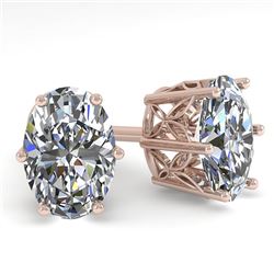 1.0 CTW Certified VS/SI Oval Diamond Stud Earrings 18K Rose Gold - REF-178T2M - 35825