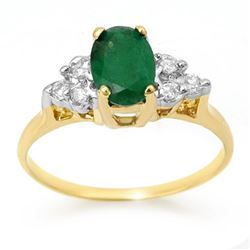 1.18 CTW Emerald & Diamond Ring 14K Yellow Gold - REF-26Y4K - 13966