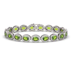 13.87 CTW Peridot & Diamond Halo Bracelet 10K White Gold - REF-251F6N - 40478