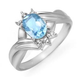 1.04 CTW Blue Topaz & Diamond Ring 10K White Gold - REF-15H5A - 12314