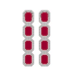 12.33 CTW Ruby & Diamond Halo Earrings 10K White Gold - REF-168K2W - 41429