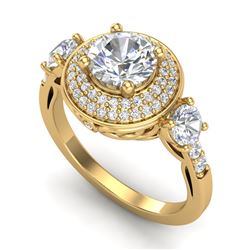 2.05 CTW VS/SI Diamond Solitaire Art Deco 3 Stone Ring 18K Yellow Gold - REF-490H9A - 37264