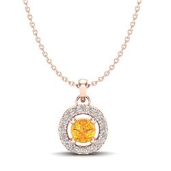 0.38 CTW Citrine & Micro Pave VS/SI Diamond Necklace Halo 14K Rose Gold - REF-24N5Y - 20368