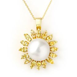 1.50 CTW Yellow Sapphire & Pearl Necklace 10K Yellow Gold - REF-40M2H - 11739