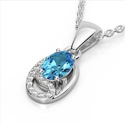 1.25 CTW Sky Blue Topaz & Micro Pave VS/SI Diamond Necklace 10K White Gold - REF-19W6F - 22344