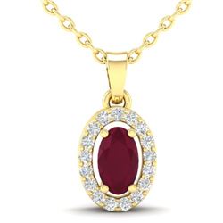 0.51 CTW Ruby & Micro Pave VS/SI Diamond Necklace Halo 18K Yellow Gold - REF-33K5W - 21326