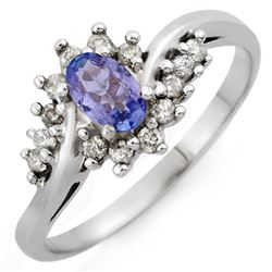 0.55 CTW Tanzanite & Diamond Ring 18K White Gold - REF-38H5A - 10324