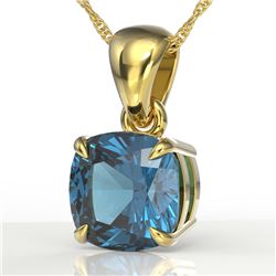 1.50 CTW Cushion Cut London Blue Topaz Designer Necklace 18K Yellow Gold - REF-25X5T - 21950